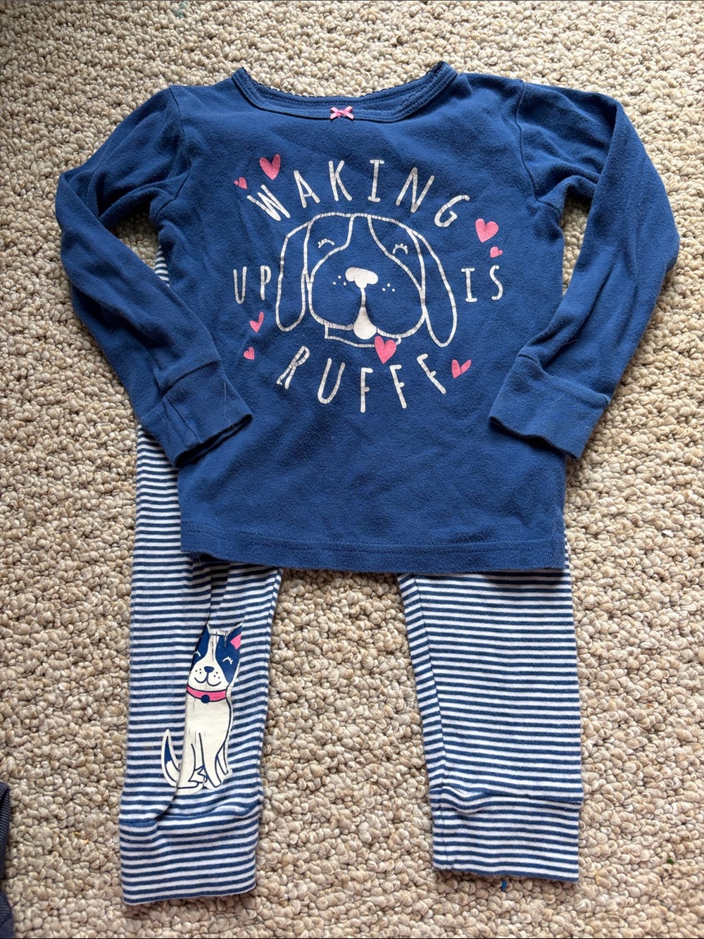 Carter's Navy Blue Dog Graphic Pajama Set with Striped Pants